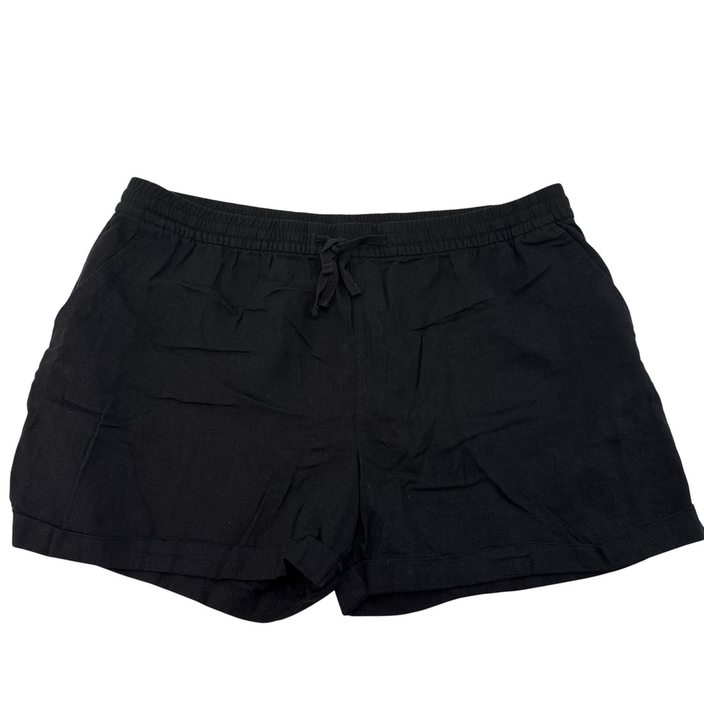 Old Navy Womens XL Black Linen Blend Drawstring Elastic Waist Cuffed Shorts